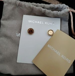 Michael Kors Gold-Tone Logo Plaque Button Earrings